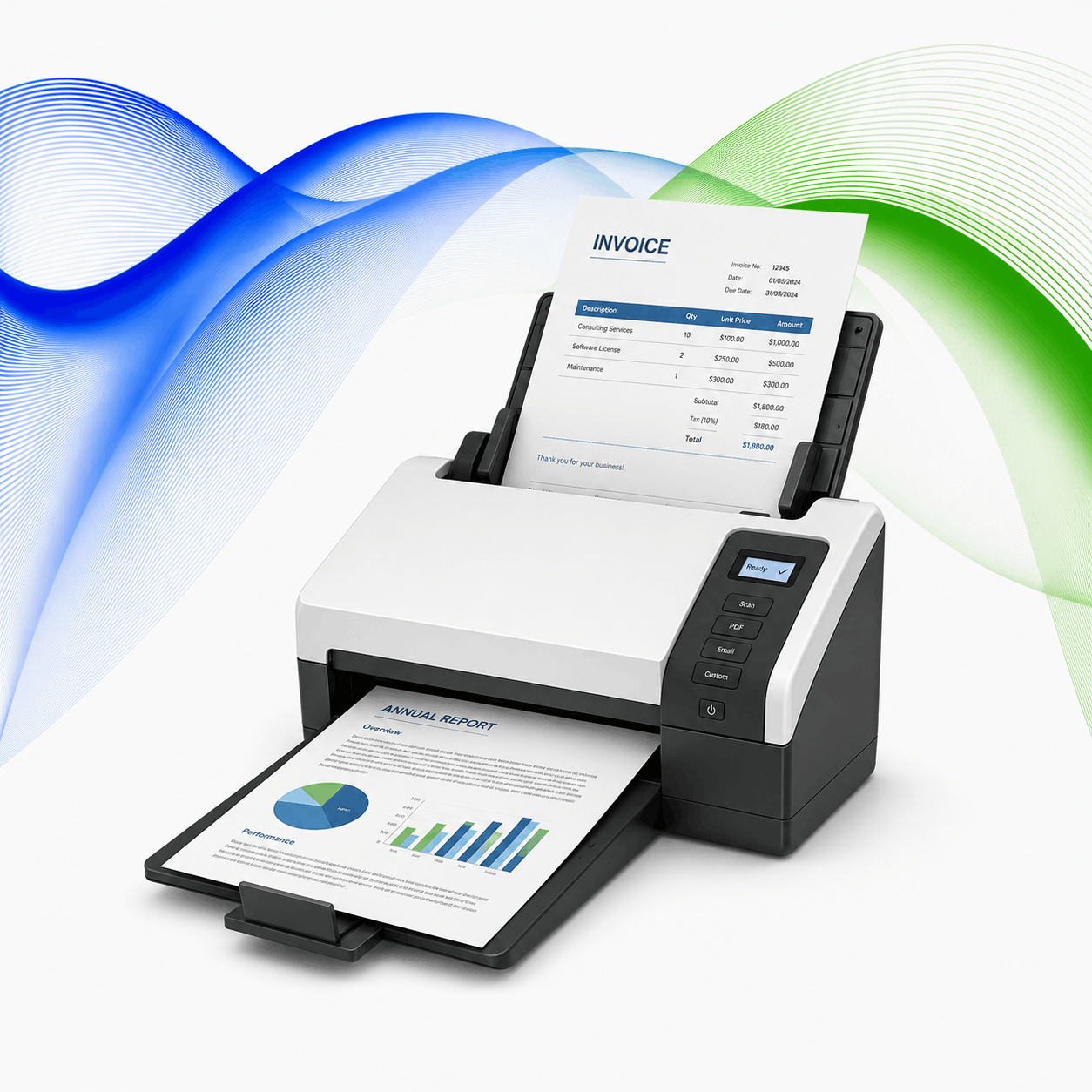 Document Scanner Hire in Ahmedabad & Gandhinagar by RentalIT offering A4 document scanners, A3 document scanners, flatbed scanners, ADF scanners and high-speed document scanners for offices, banks, government departments, educational institutions and bulk document digitization projects.