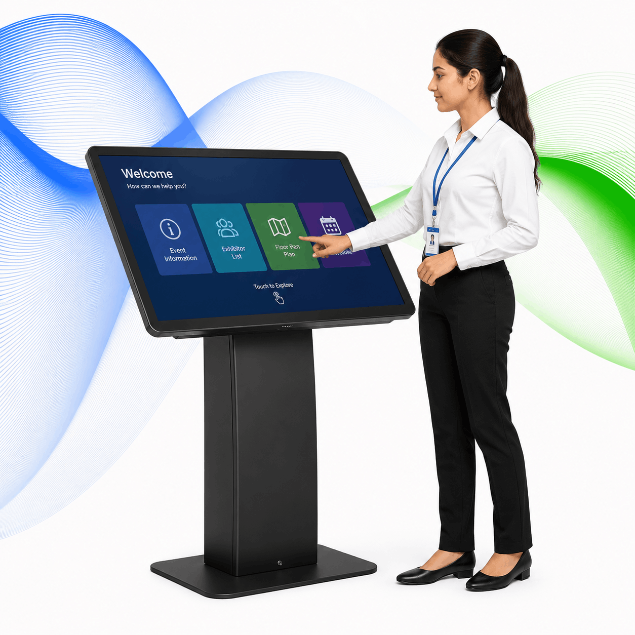 Kiosk Hire in Ahmedabad & Gandhinagar by RentalIT offering self-service kiosks, touchscreen kiosks, visitor registration kiosks, check-in kiosks and digital information kiosks for exhibitions, conferences, corporate events, retail stores and business applications.