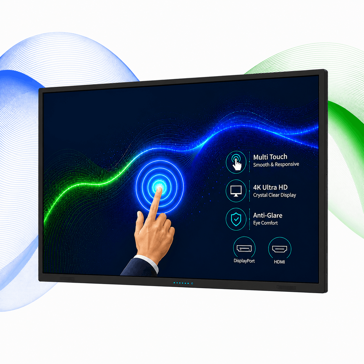 Touchscreen Hire in Ahmedabad & Gandhinagar by RentalIT offering 43 inch, 55 inch, 65 inch and 75 inch interactive touchscreen displays with operator for exhibitions, conferences, training sessions, corporate meetings, visitor registration and business events.