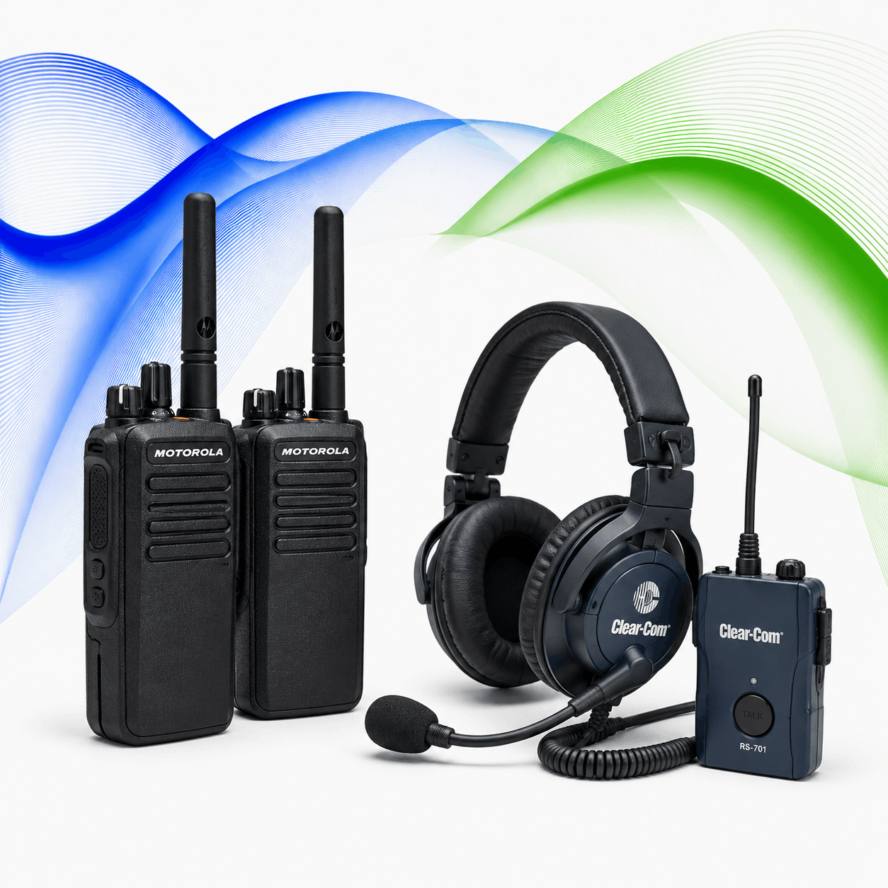Walkie Talkie Hire in Ahmedabad & Gandhinagar by RentalIT offering two-way radios, Motorola walkie talkies, Clear-Com wireless headsets, communication systems, chargers and accessories for exhibitions, conferences, corporate events, security teams and production crews.